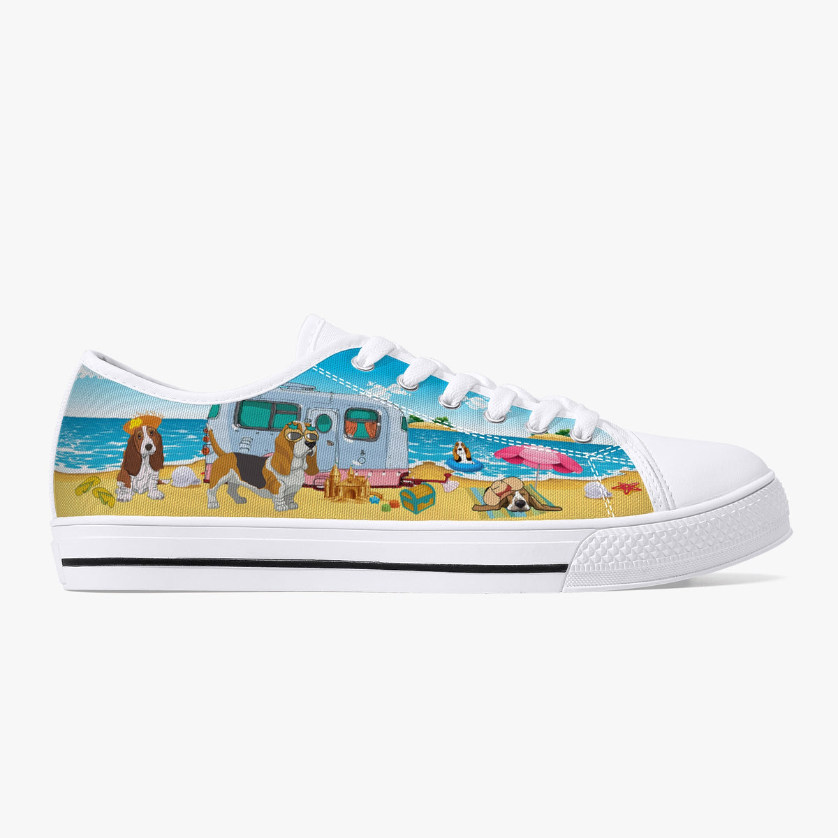 Crake Low Top Beach Dogs laced custom prints canvas shoes