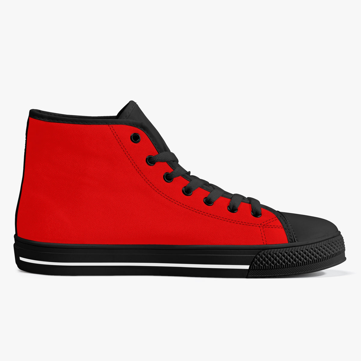 Crake High Top Red Sneaker with black trim, opposite side view