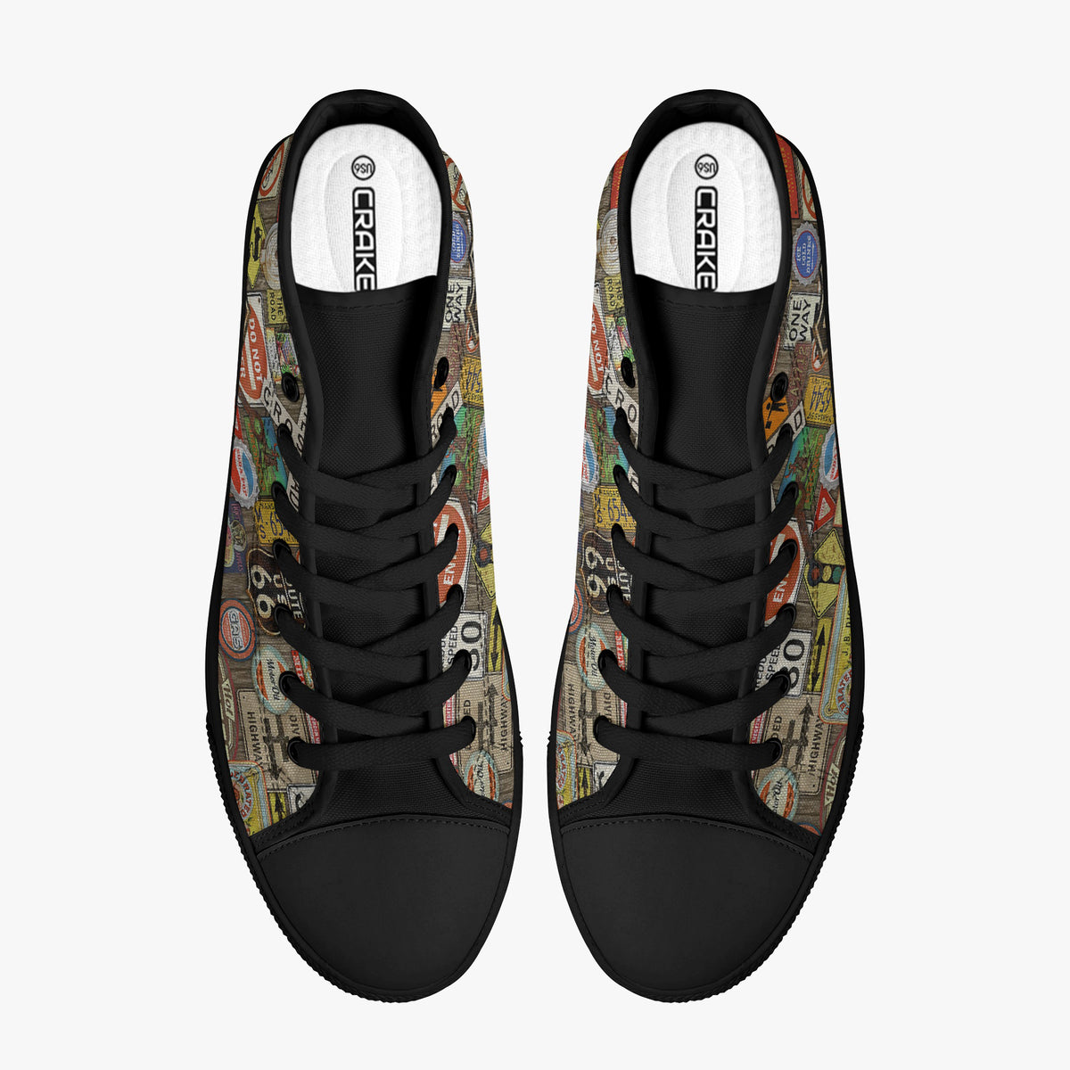 Crake High Top Route 66 laced custom prints canvas shoes