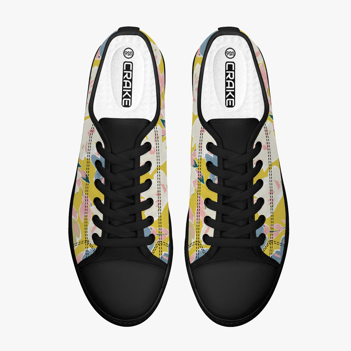 Crake Low Top Flower Painting laced custom prints canvas shoes