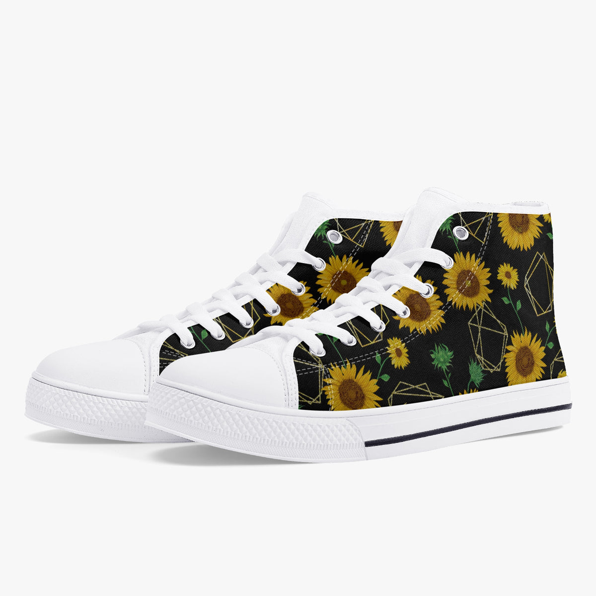Crake High Top Sunflowers 2 laced custom prints canvas shoes