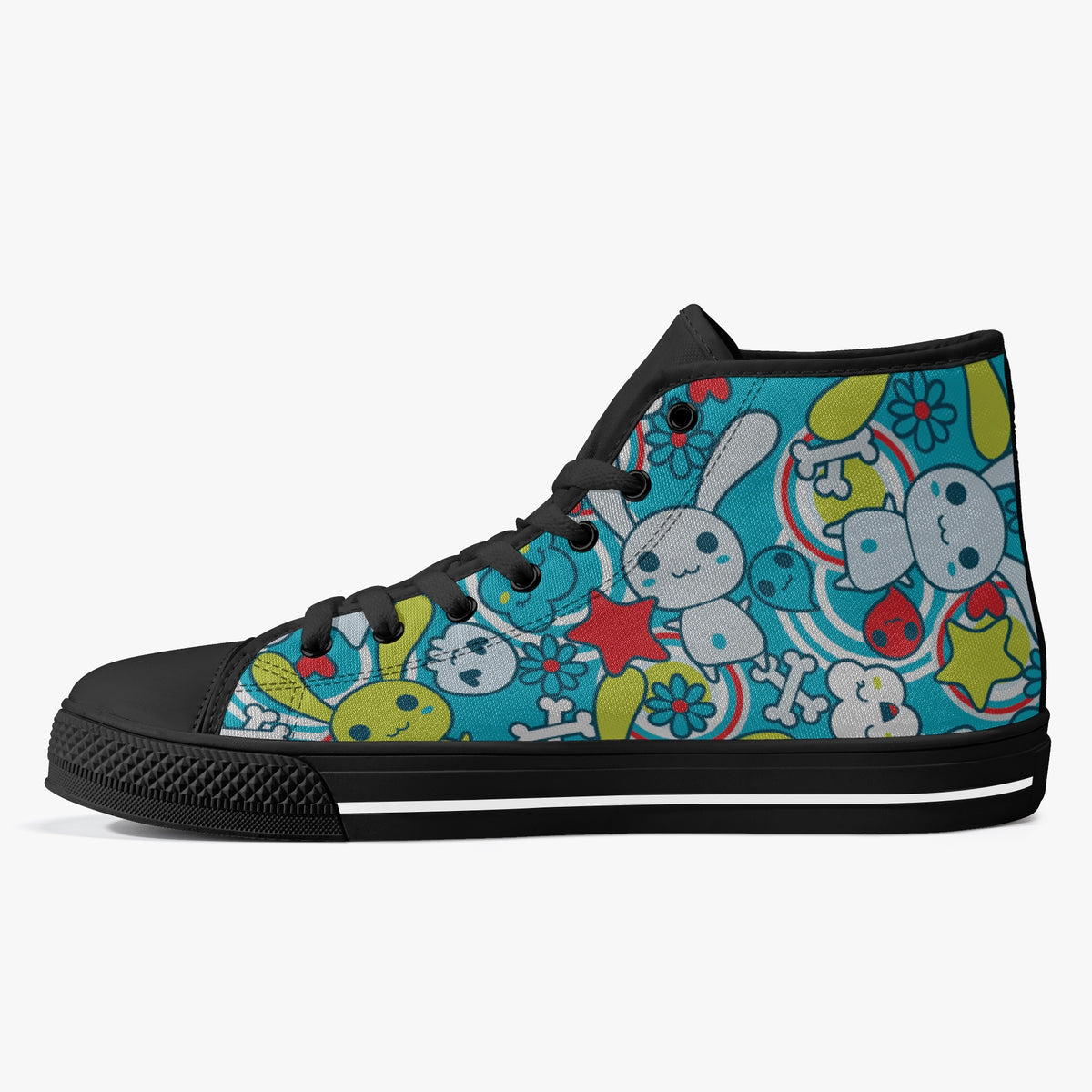 Crake High Top The Rabbits laced custom prints canvas shoes