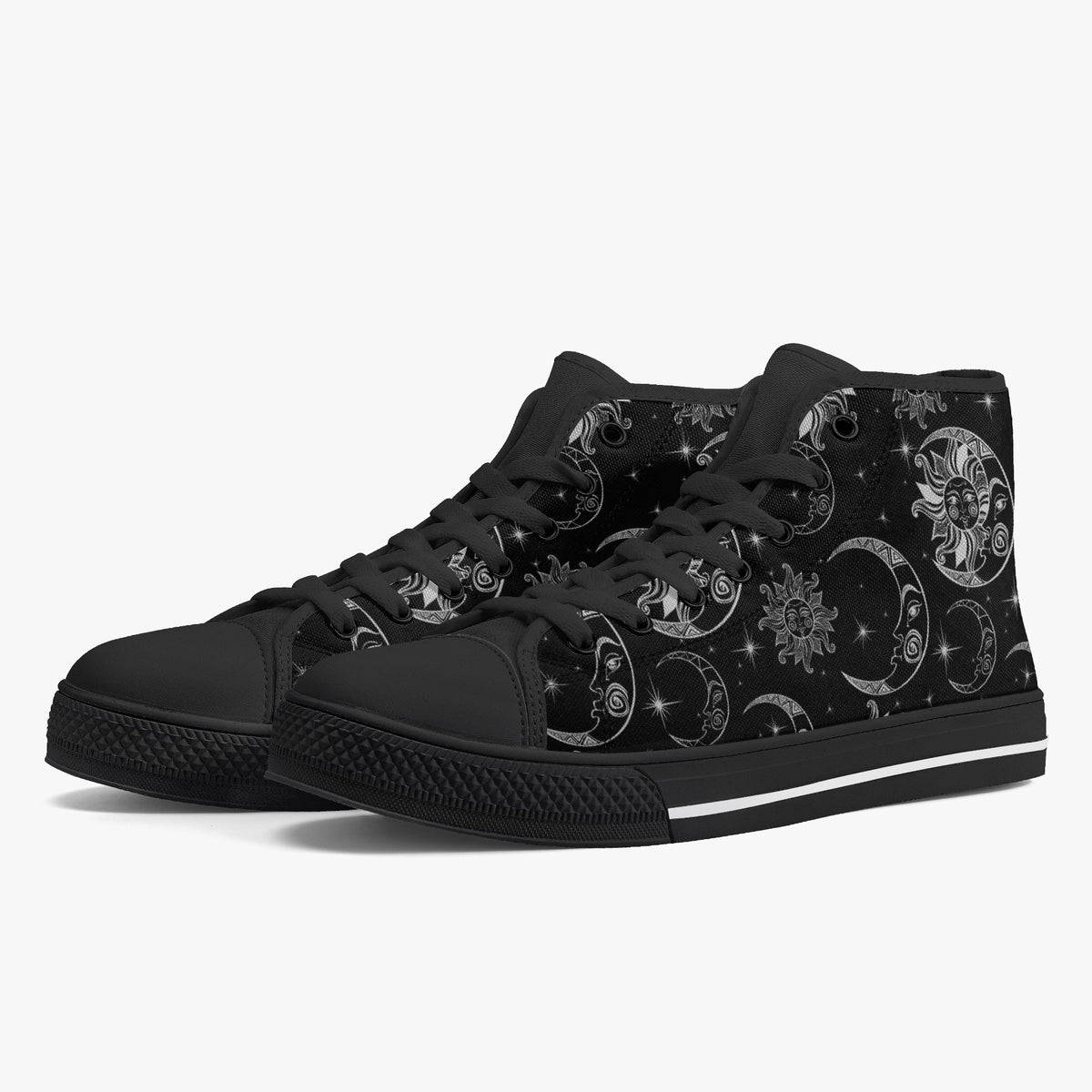 Crake High Top Sun and Moon laced custom prints canvas shoes