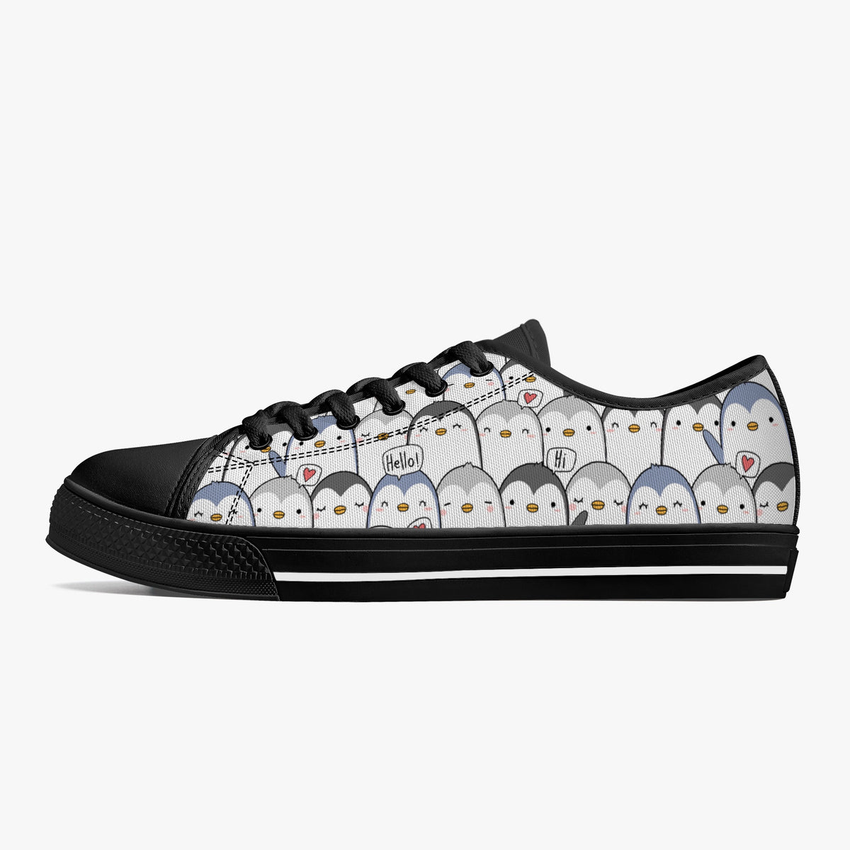 Crake Low Top Hello Penguins laced custom prints canvas shoes