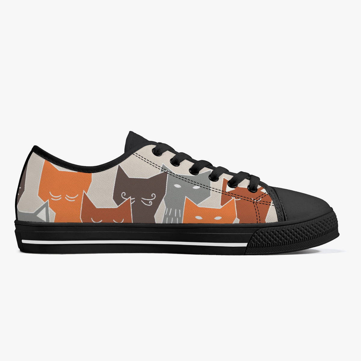 Crake Low Top Polygon Cats laced custom prints canvas shoes
