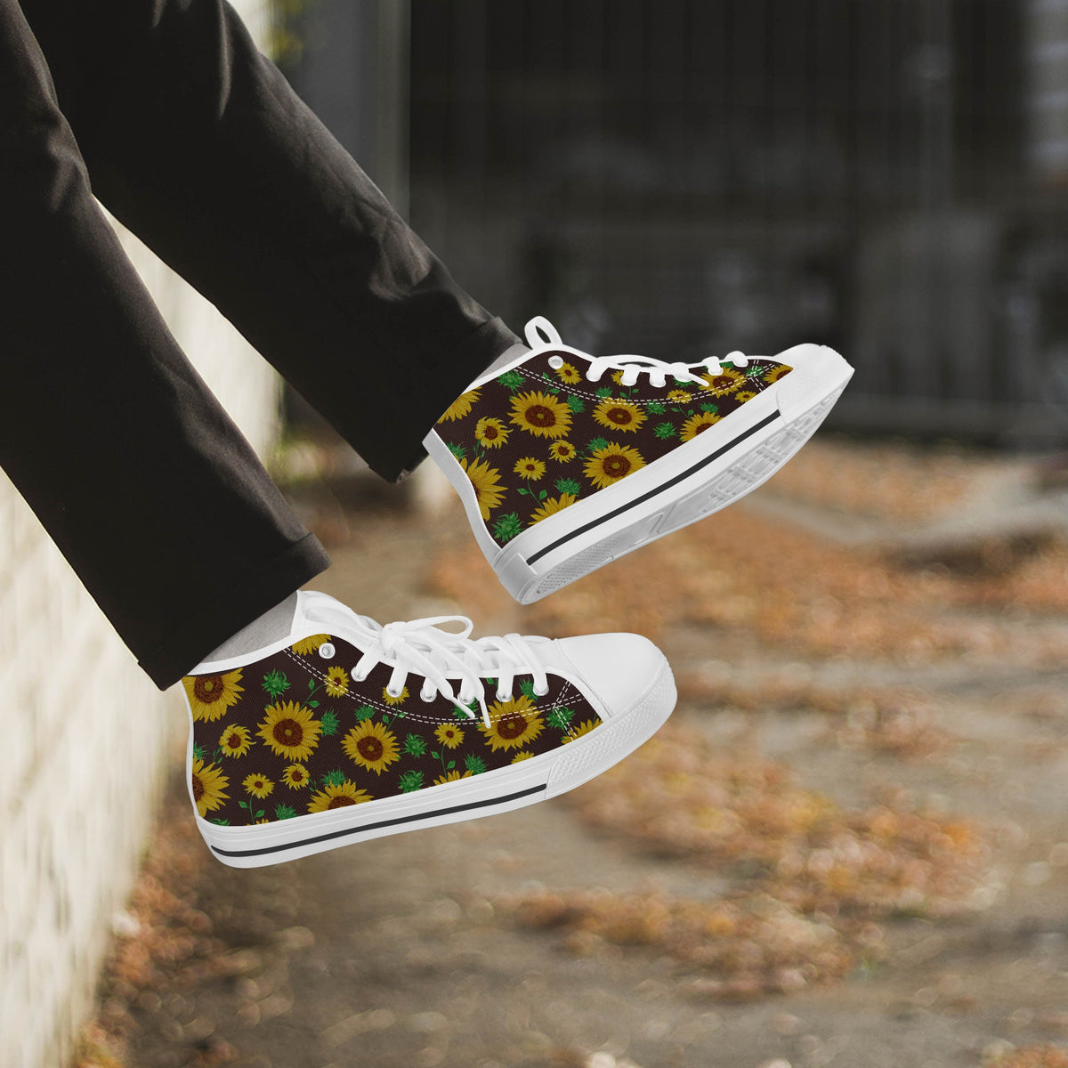 Crake High Top Sunflowers laced custom prints canvas shoes