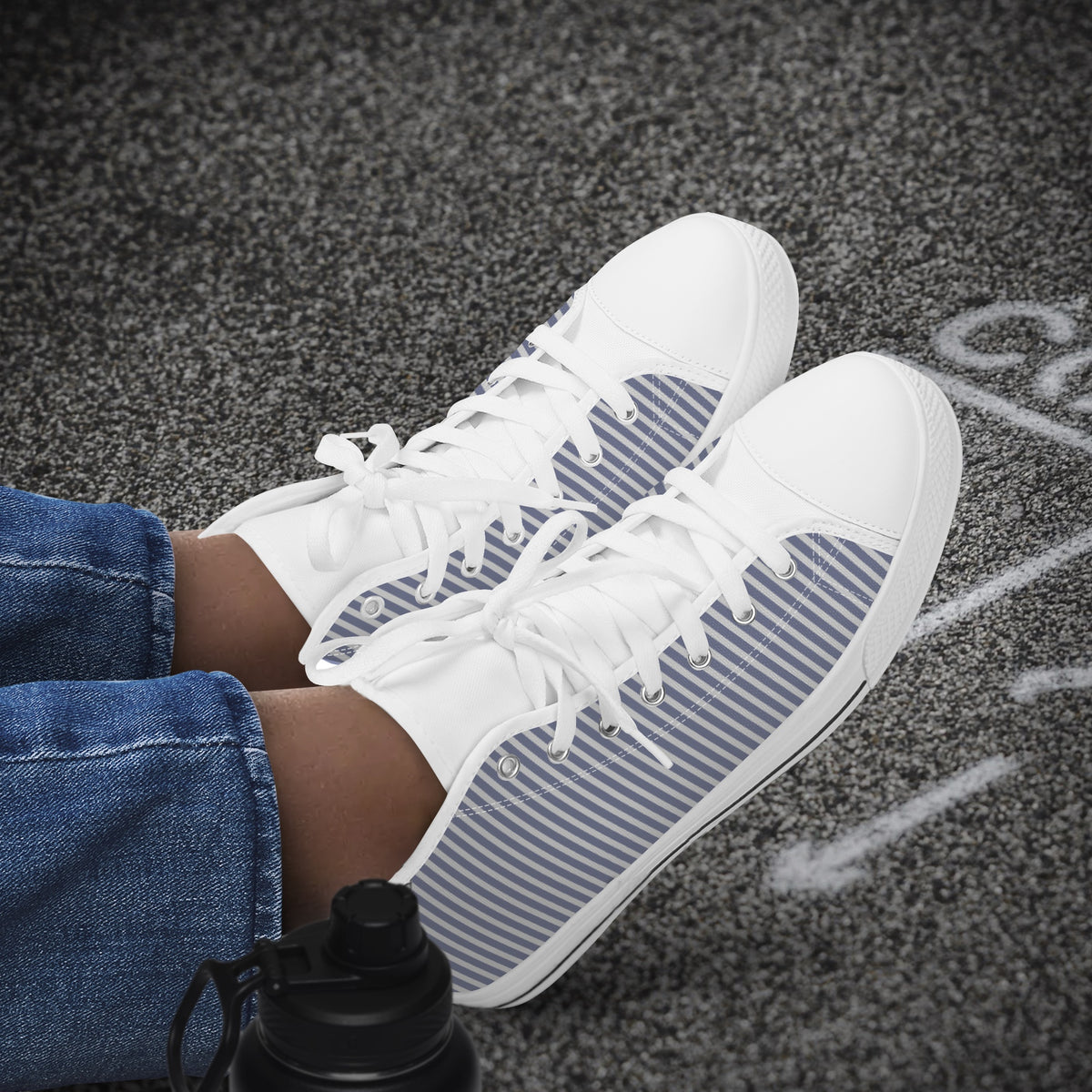 Crake High Top Grey Stripes laced custom prints canvas shoes
