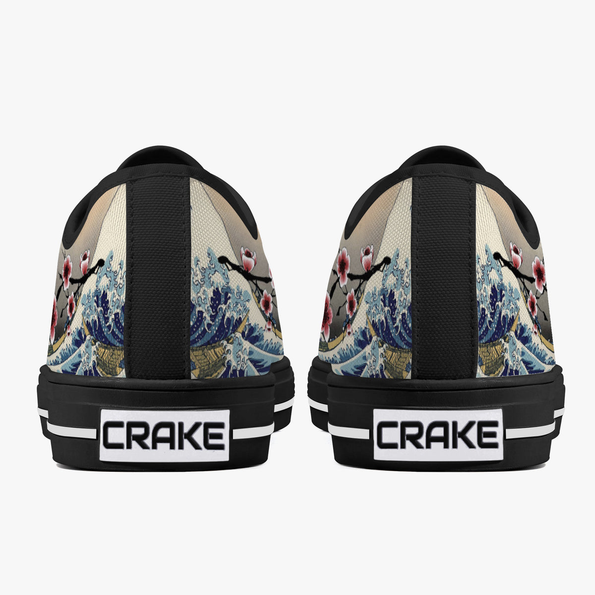 Crake Low Top Sakura Waves laced custom prints canvas shoes