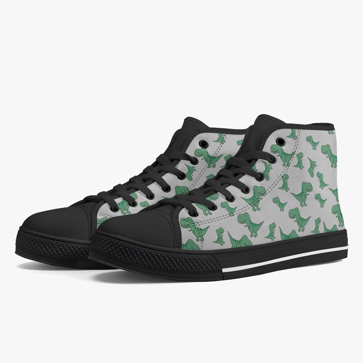 Crake High Top Green Dinosaurs laced custom prints canvas shoes