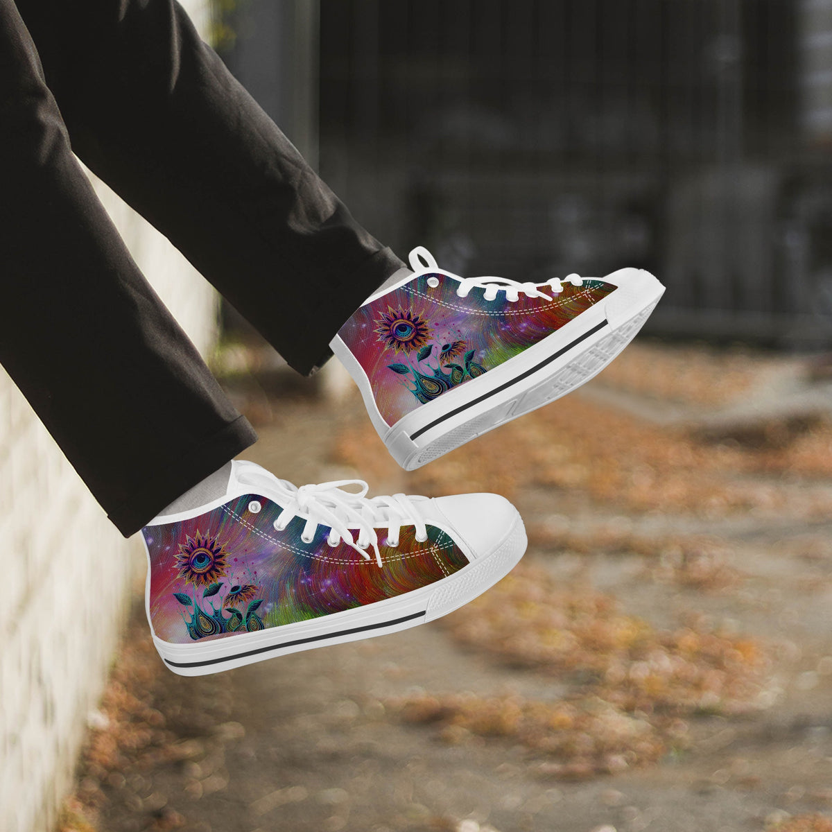 Crake High Top Single Eyed Sunflower laced custom prints canvas shoes