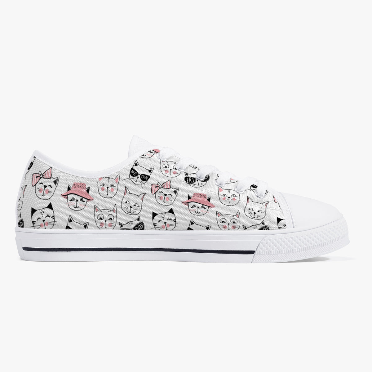 Crake Low Top Smiley Cats laced custom prints canvas shoes