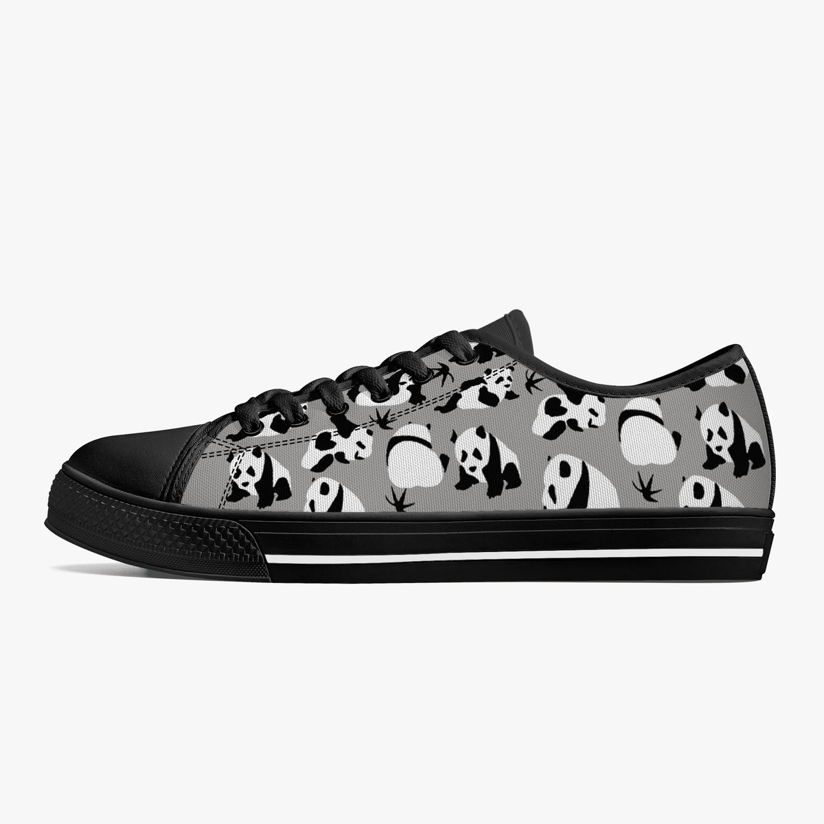 Crake Low Top Grey Panda laced custom prints canvas shoes