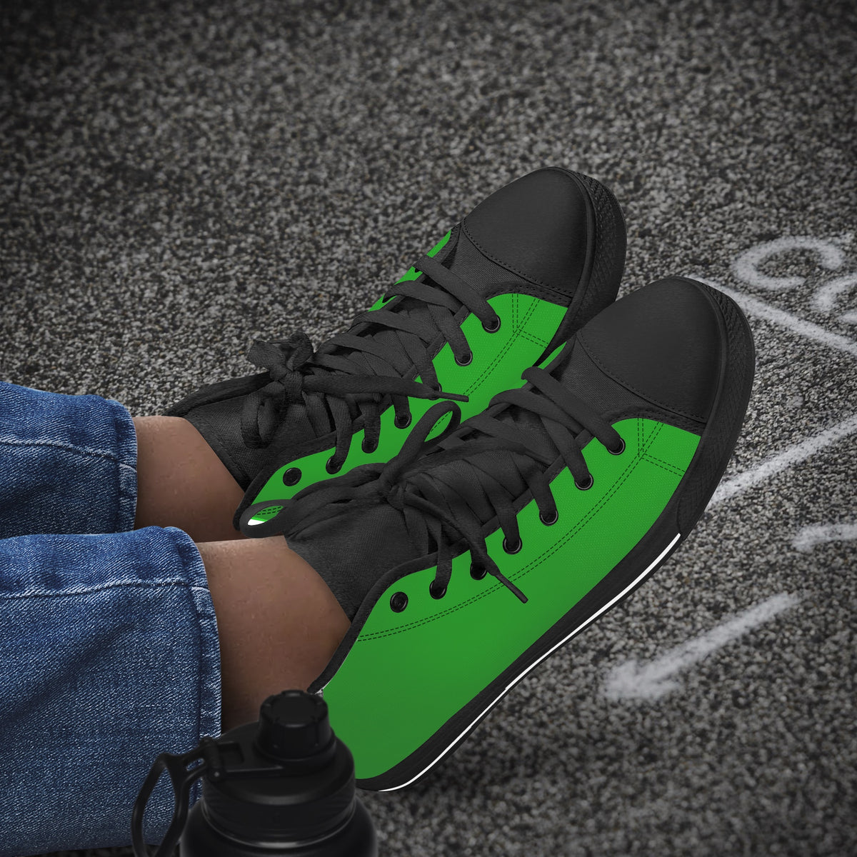 Crake High Top Green laced high top plain color canvas shoes