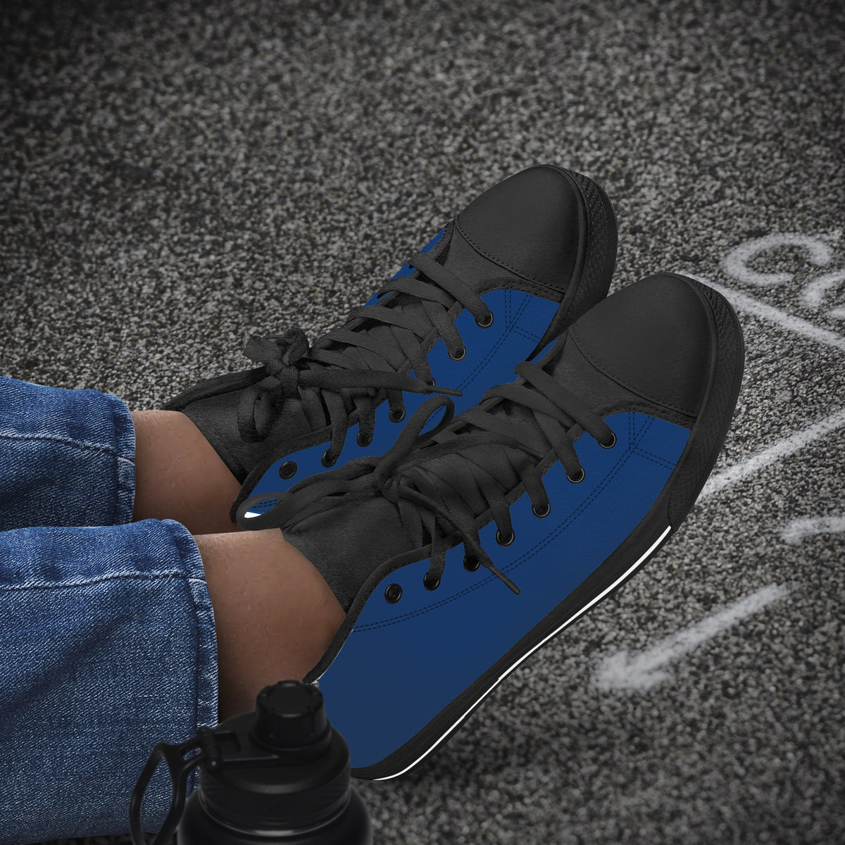 Crake High Top Blue laced high top plain color canvas shoes