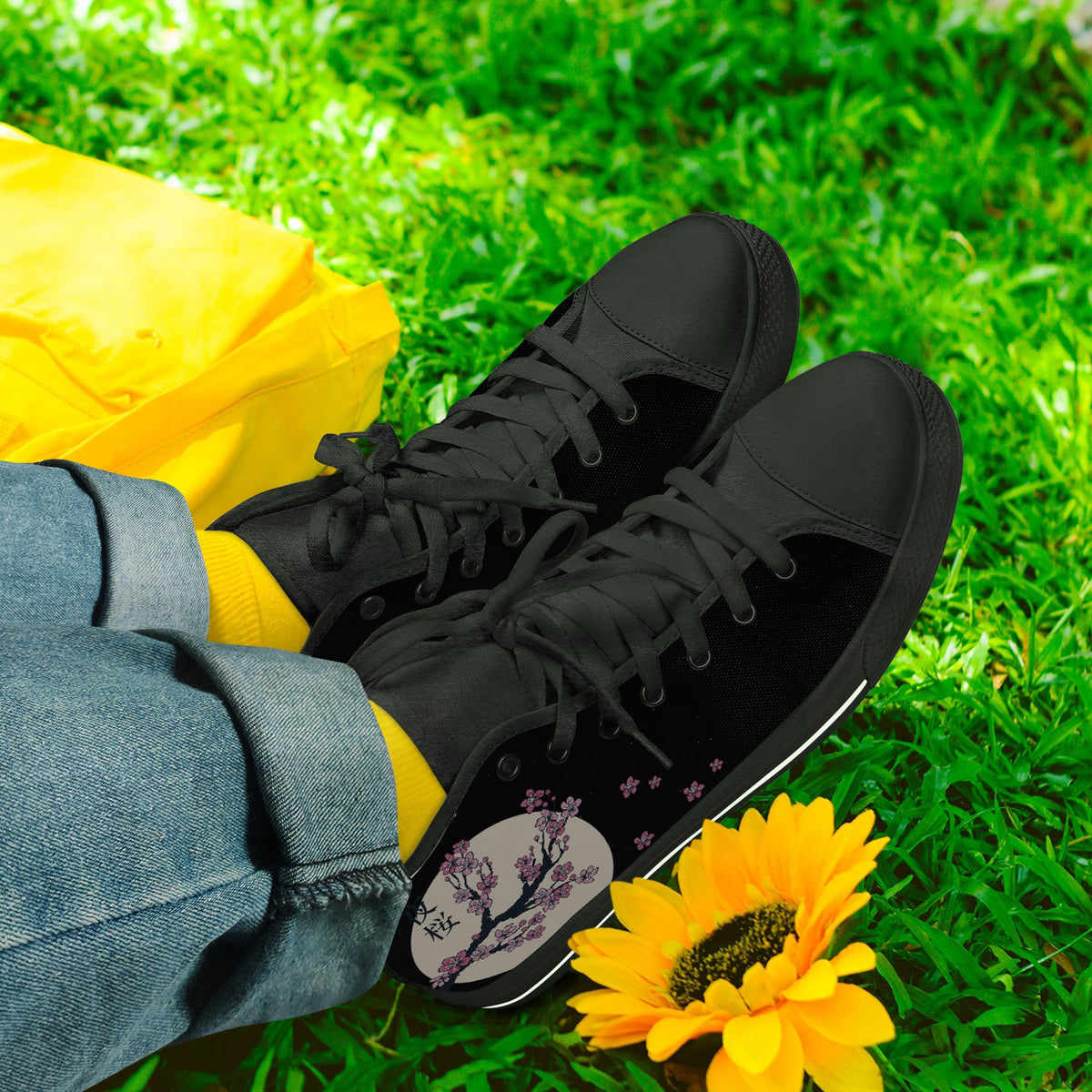 Crake High Top Moon Sakura laced custom prints canvas shoes