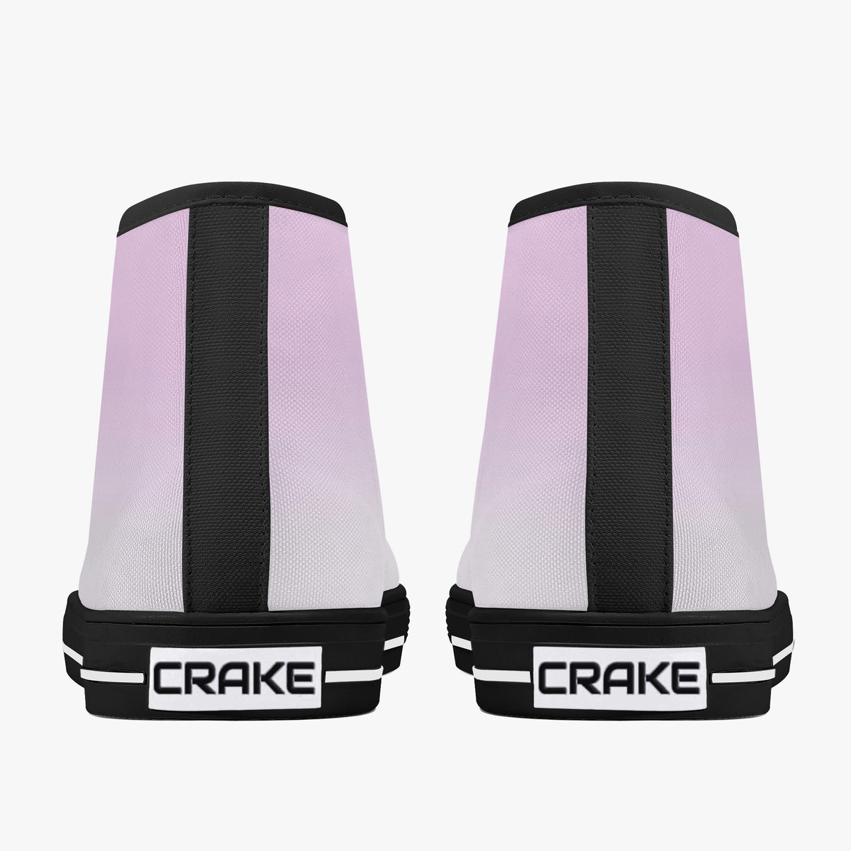 Rear view of Crake High Top Light Purple Sneaker pair with black heel stripe and Crake logo