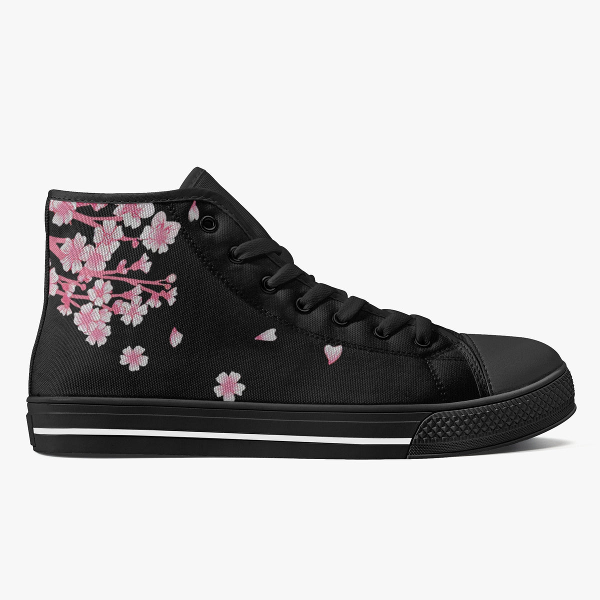 Crake High Top Sakura Black Tree laced custom prints canvas shoes
