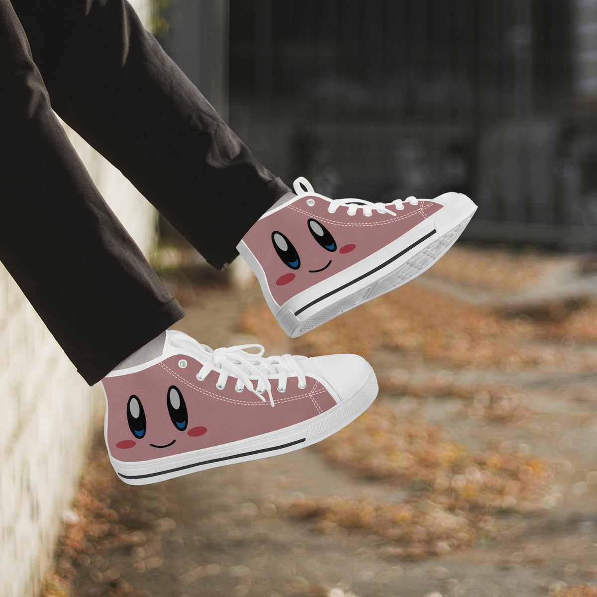 Crake High Top Pink Smilley laced custom prints canvas shoes