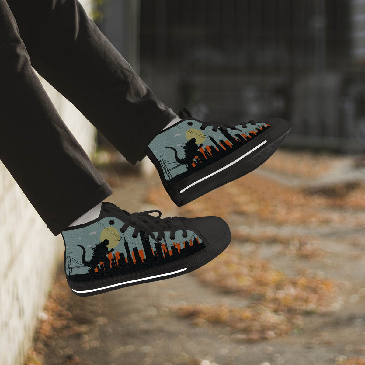 Crake High Top Godzilla laced custom prints canvas shoes