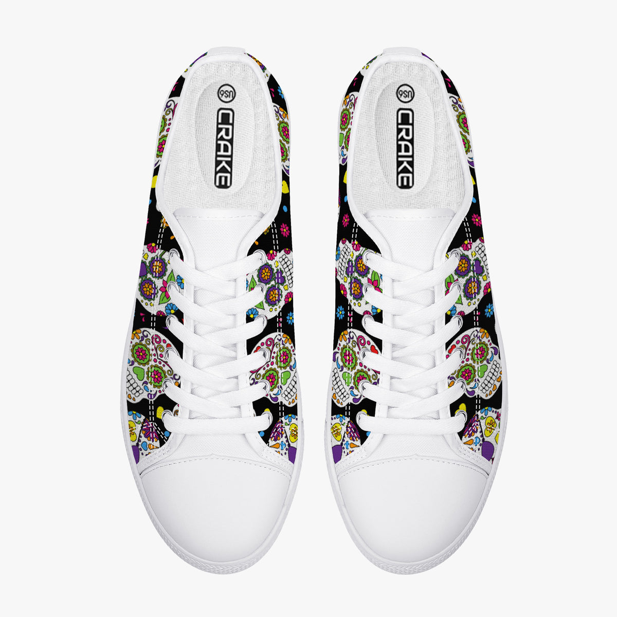 Crake Low Top Fancy Skulls laced custom prints canvas shoes