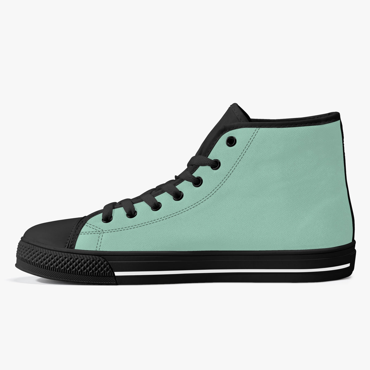 Crake High Top Mint Sneaker with black toe cap and sole, side view