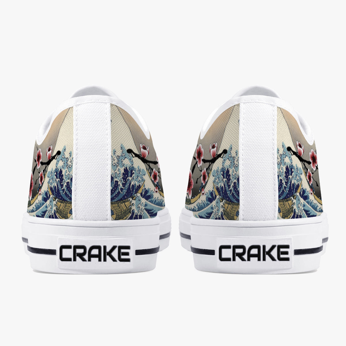 Crake Low Top Sakura Waves laced custom prints canvas shoes