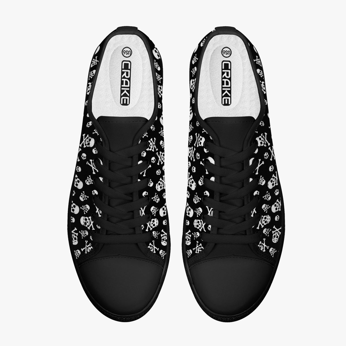 Crake Low Top Skulls laced custom prints canvas shoes