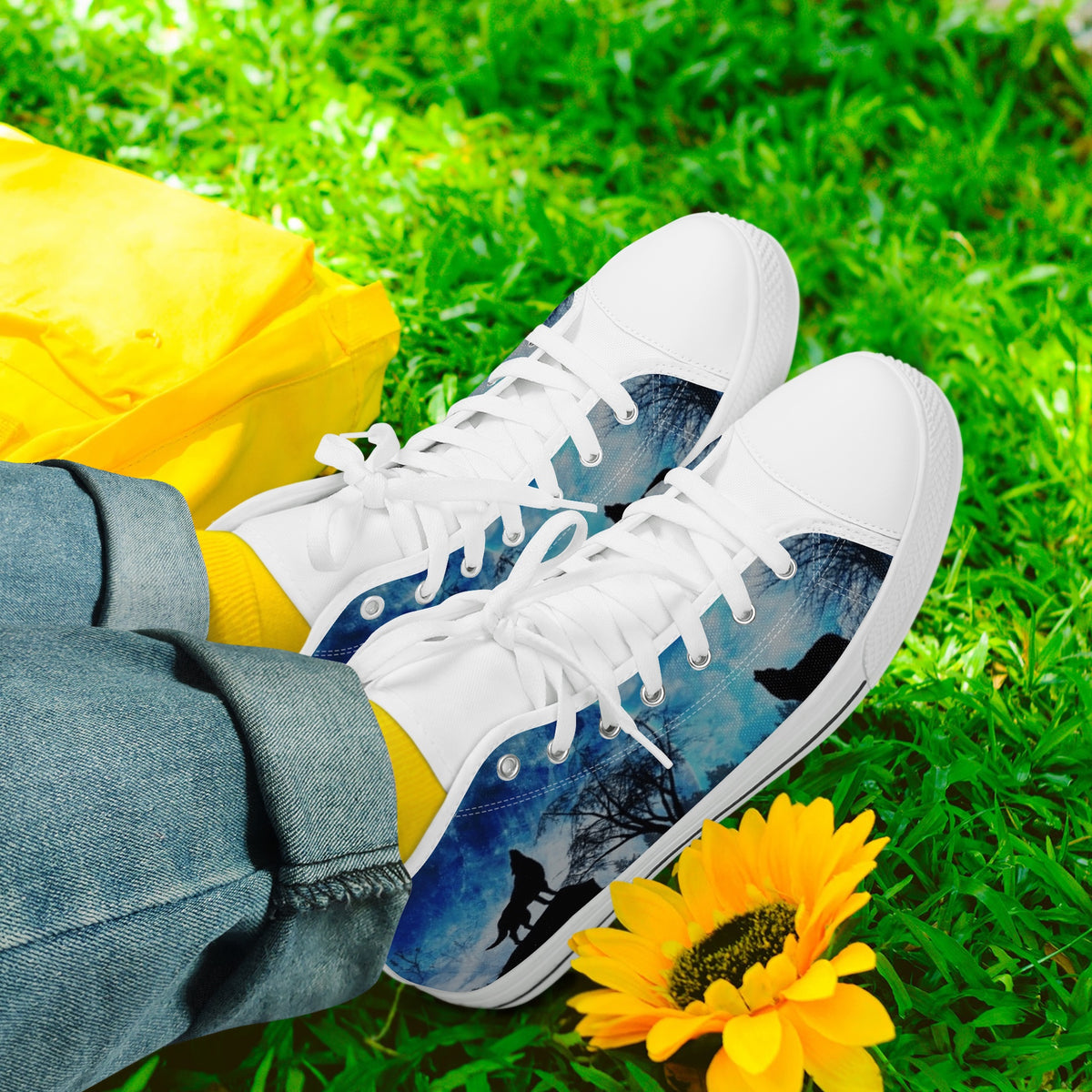 Crake High Top Night Wolves laced custom prints canvas shoes