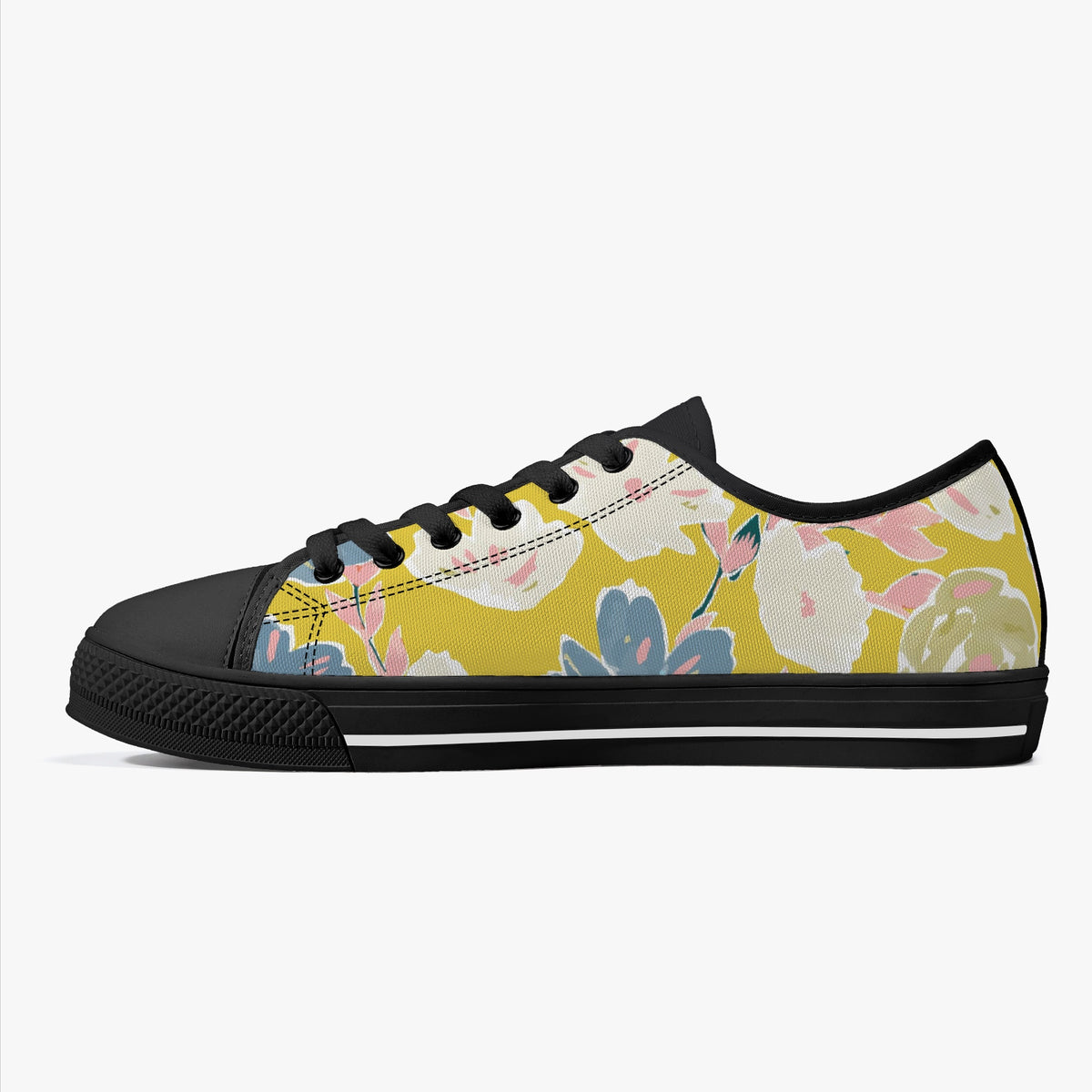 Crake Low Top Flower Painting laced custom prints canvas shoes