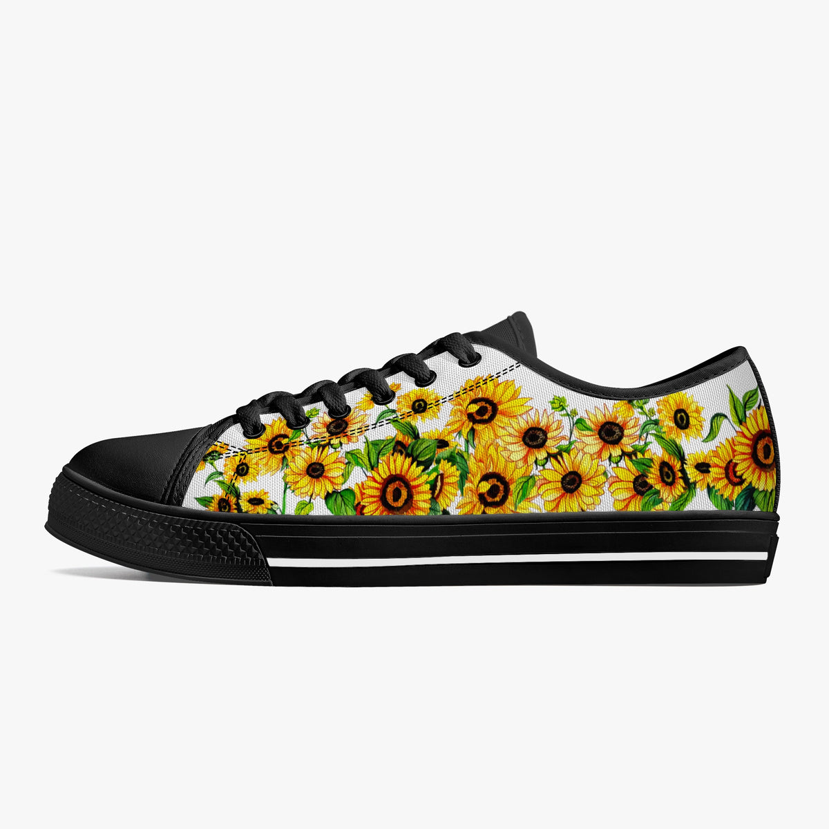 Crake Low Top Sunflowers 2 laced custom prints canvas shoes