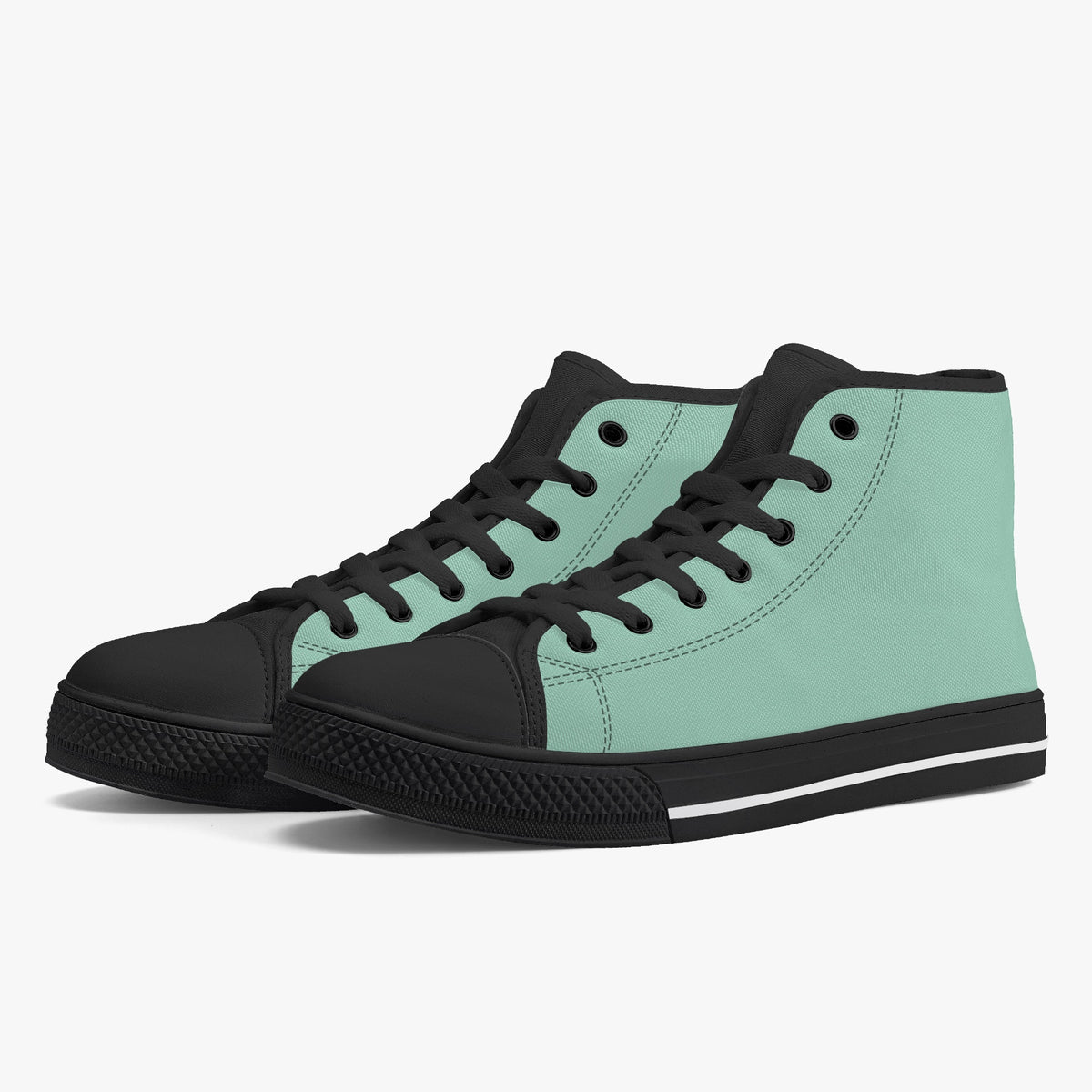 Angled view of Crake High Top Mint Sneaker pair with black laces