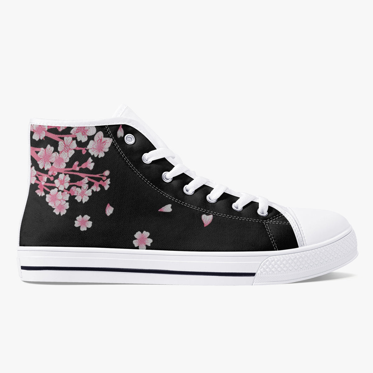 Crake High Top Sakura Black Tree laced custom prints canvas shoes