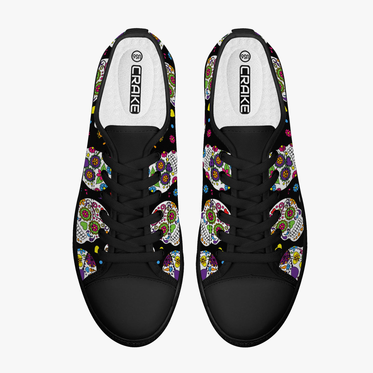 Crake Low Top Fancy Skulls laced custom prints canvas shoes