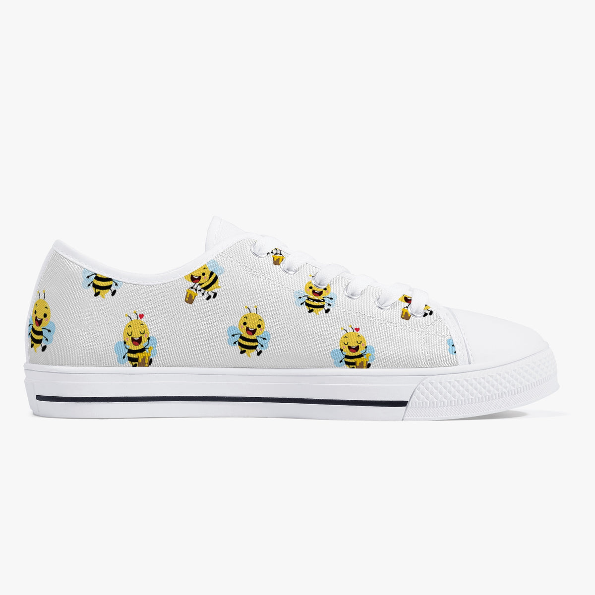 Crake Low Top Cute Bees laced custom prints canvas shoes