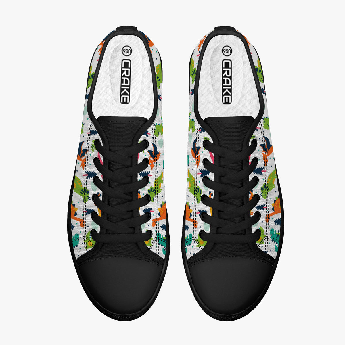 Crake Low Top Dinasaurs laced custom prints canvas shoes