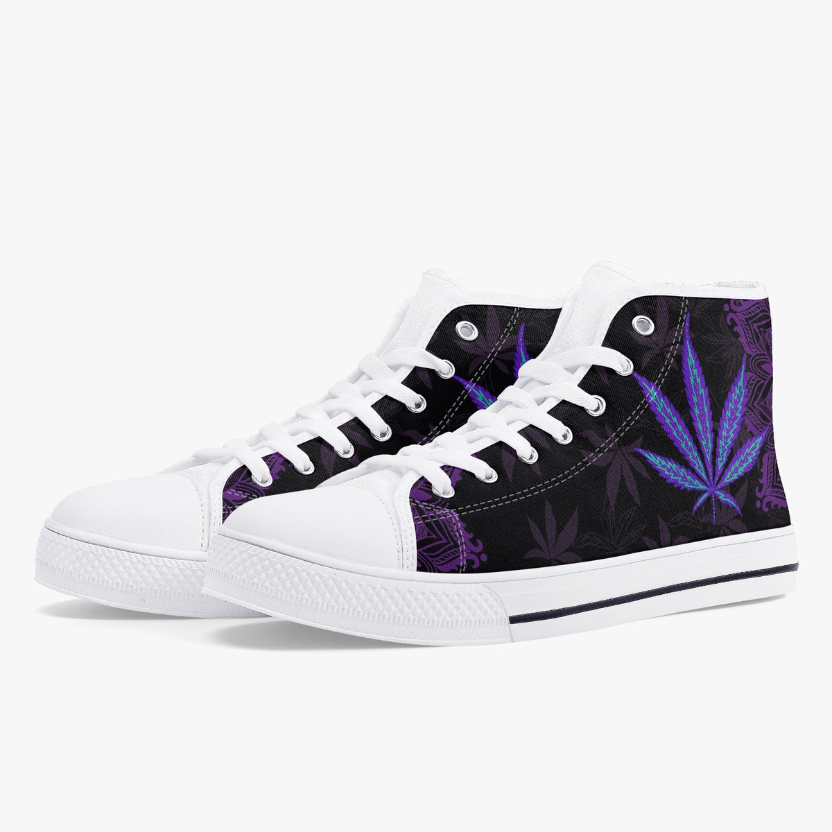 Crake High Top Purple Maple Leaf laced custom prints canvas shoes