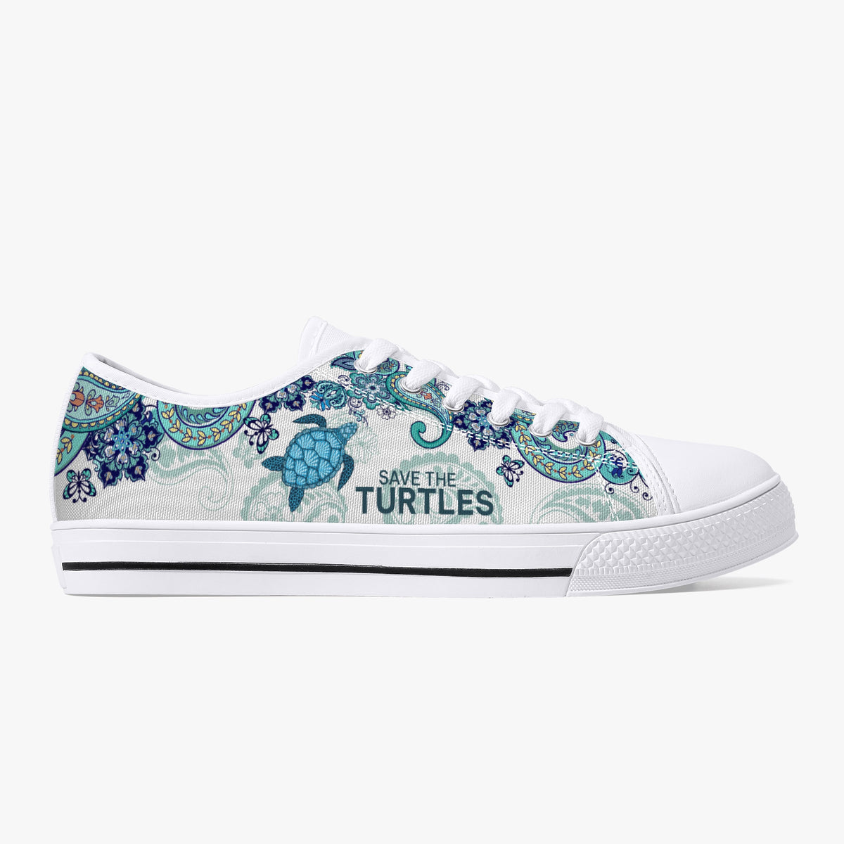 Crake Low Top Save the Turtles laced custom prints canvas shoes