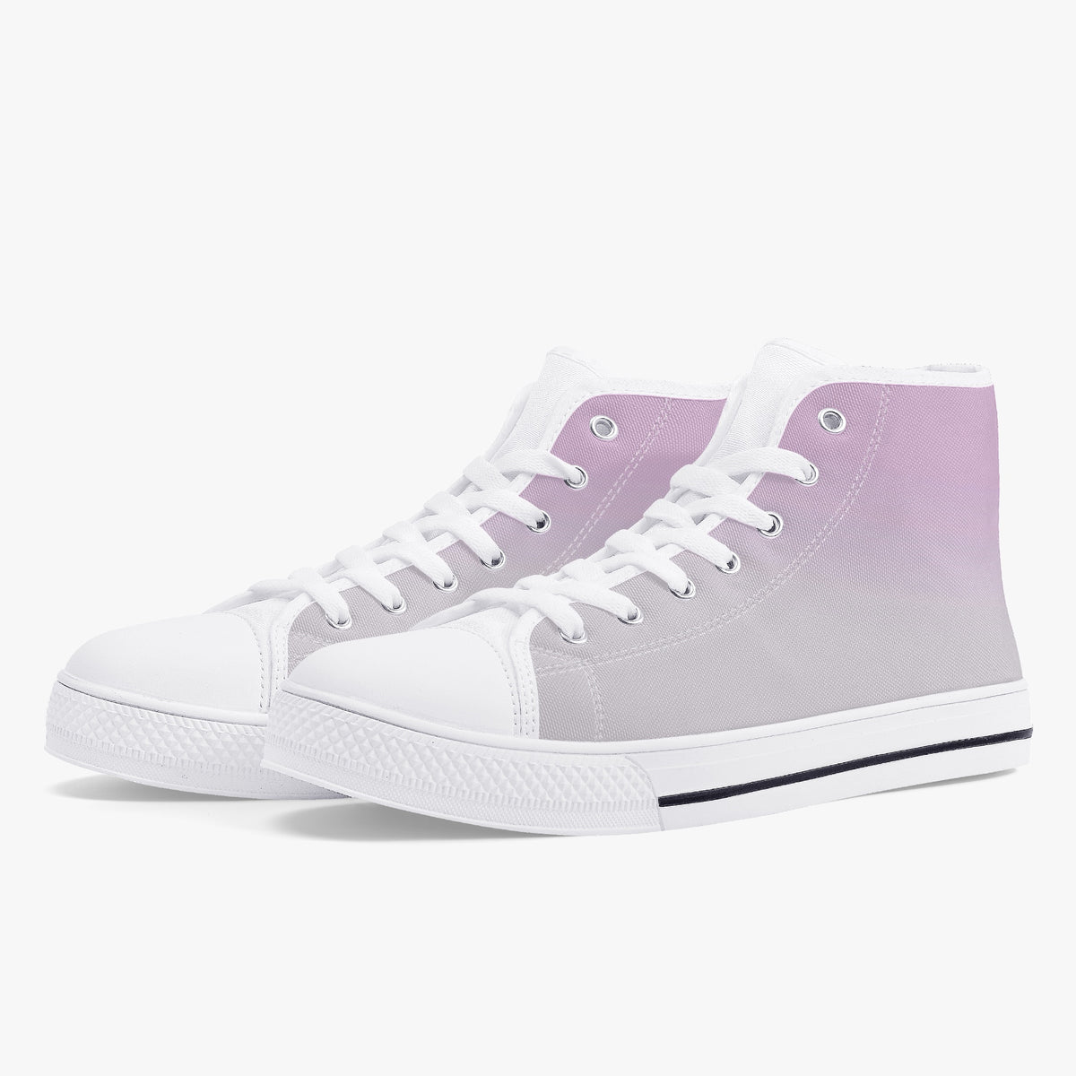 Angled view of Crake High Top Light Purple Sneaker pair with white laces