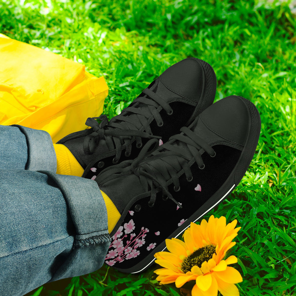 Crake High Top Sakura Black Tree laced custom prints canvas shoes