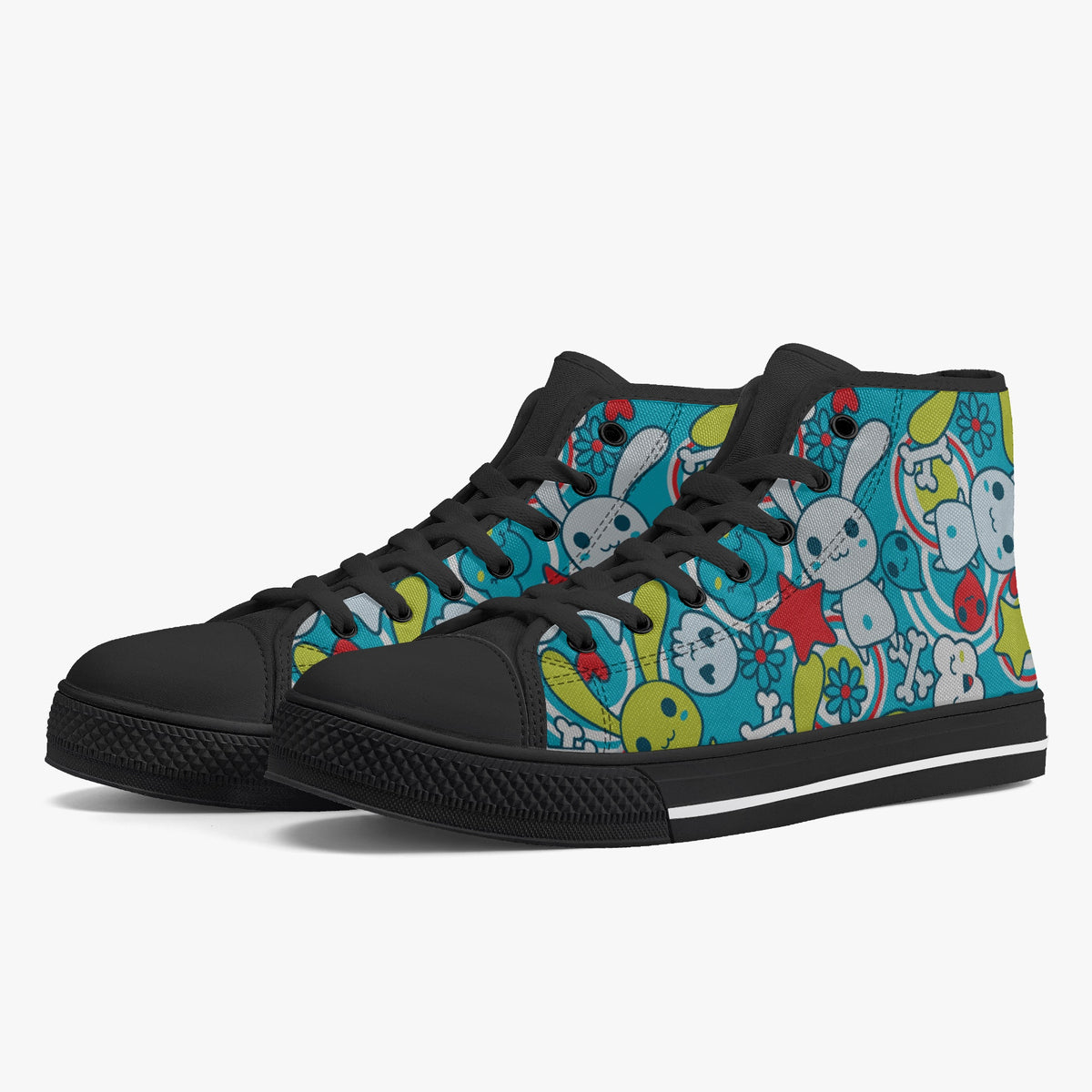 Crake High Top The Rabbits laced custom prints canvas shoes