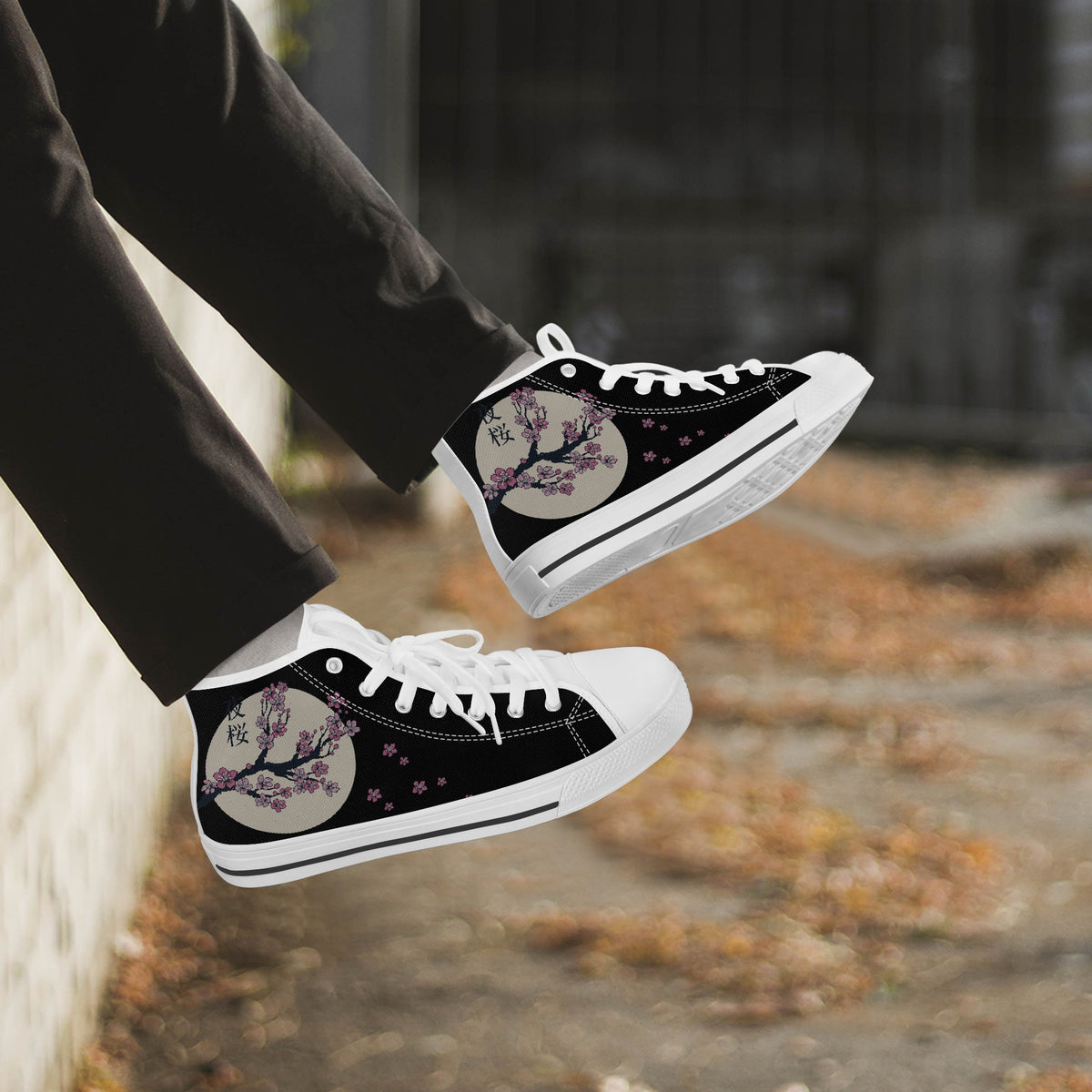 Crake High Top Moon Sakura laced custom prints canvas shoes