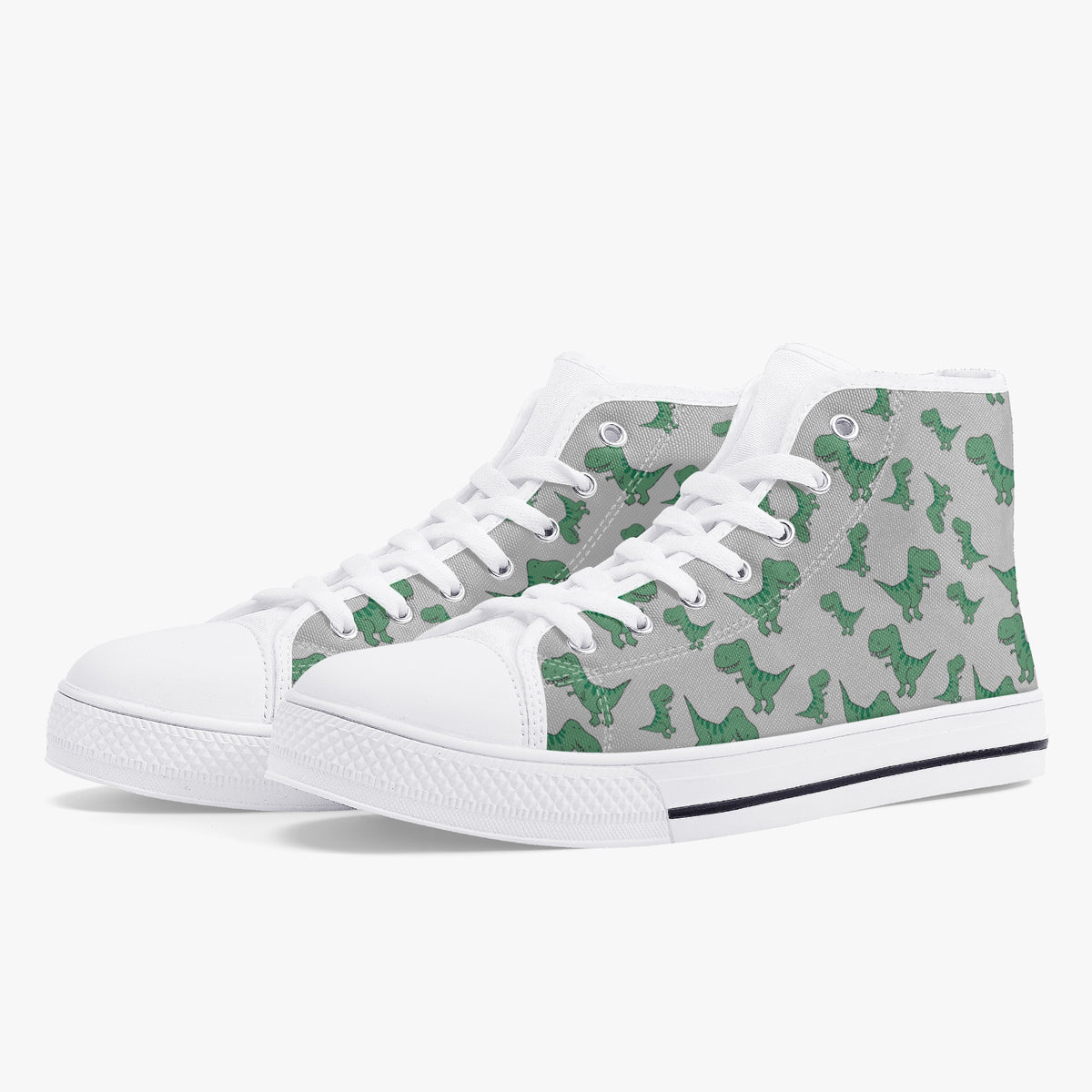 Crake High Top Green Dinosaurs laced custom prints canvas shoes