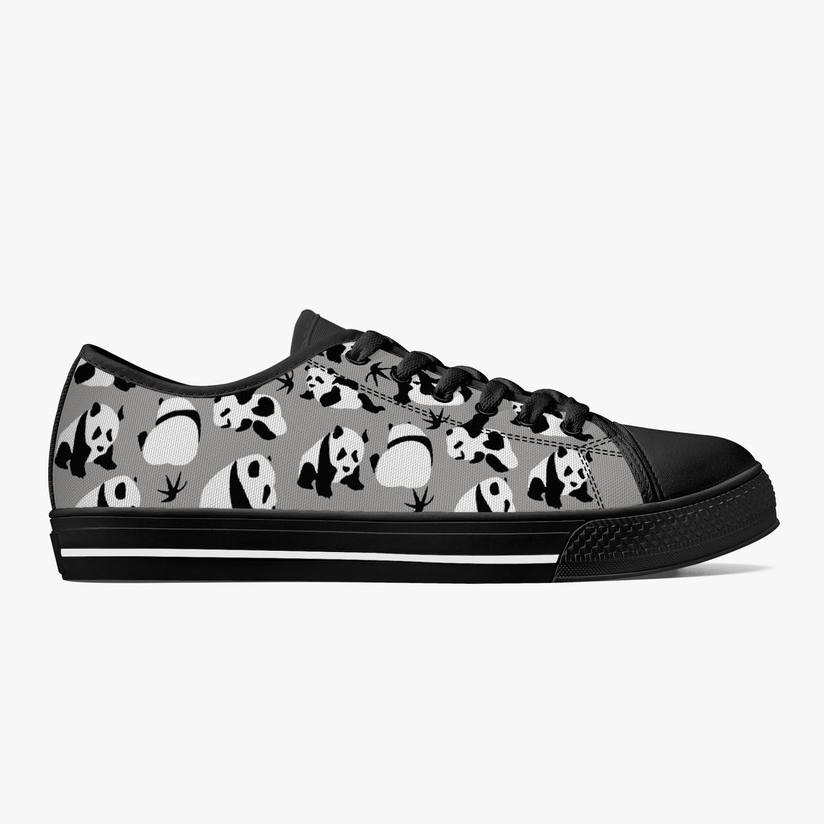 Crake Low Top Grey Panda laced custom prints canvas shoes