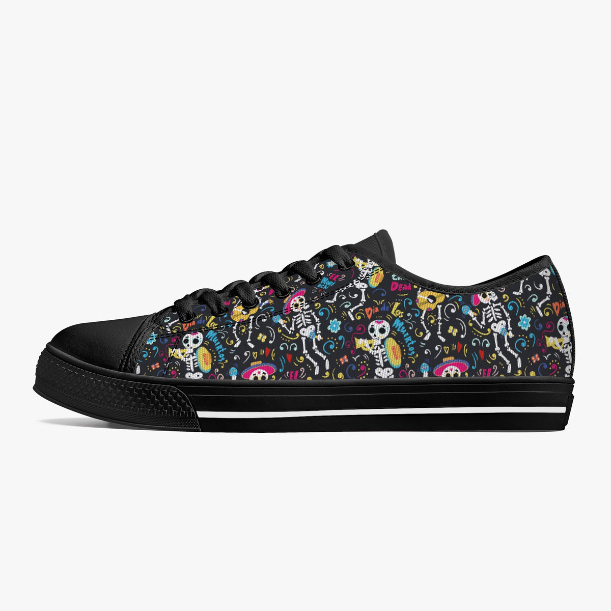 Crake Low Top Fancy Skeletons laced custom prints canvas shoes