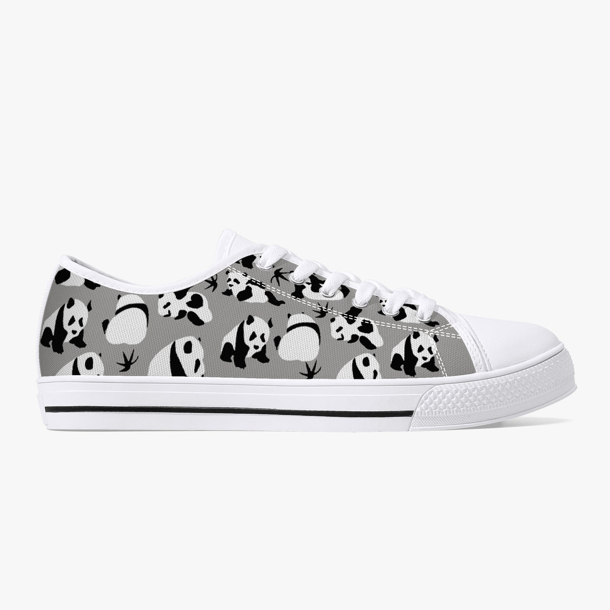 Crake Low Top Grey Panda laced custom prints canvas shoes