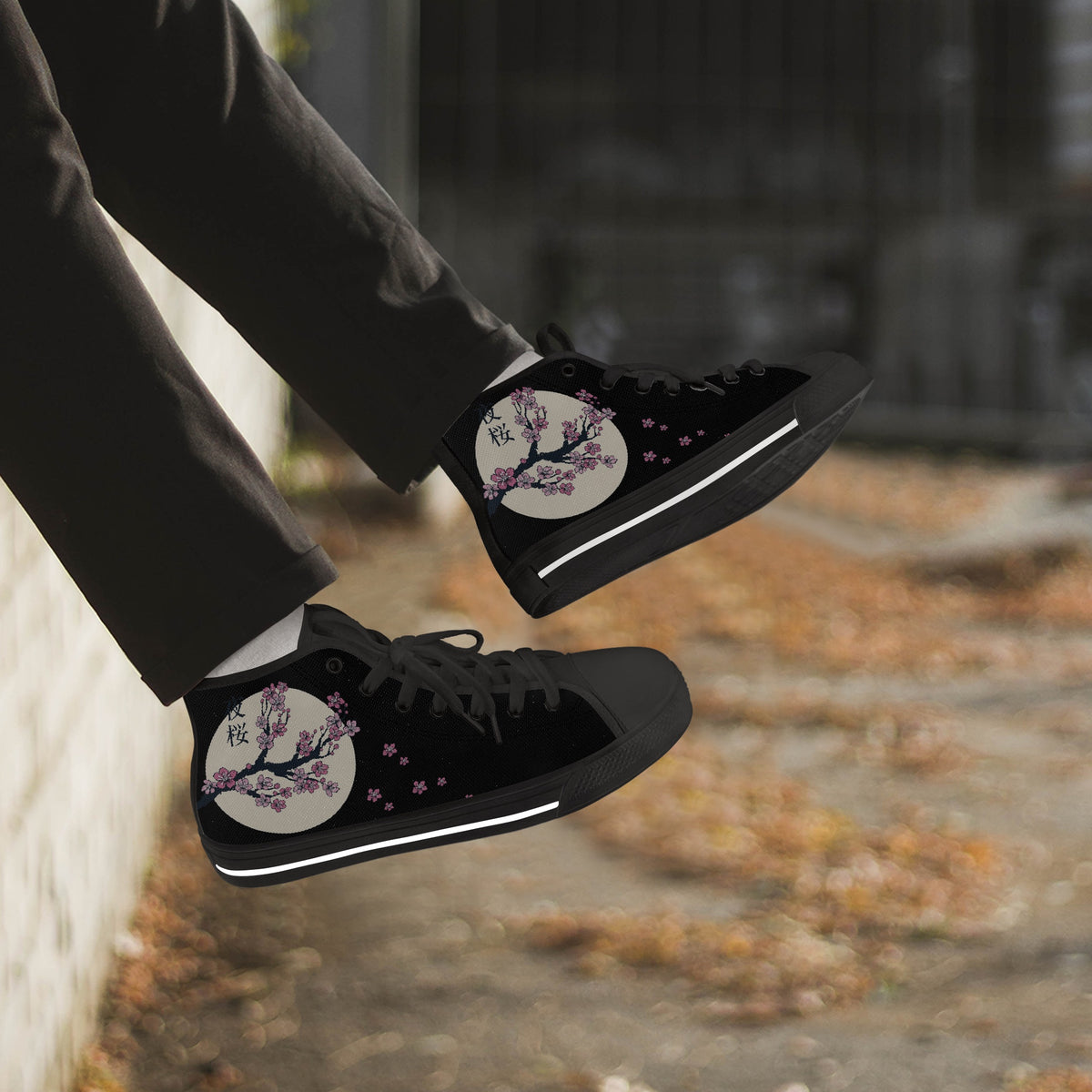 Crake High Top Moon Sakura laced custom prints canvas shoes