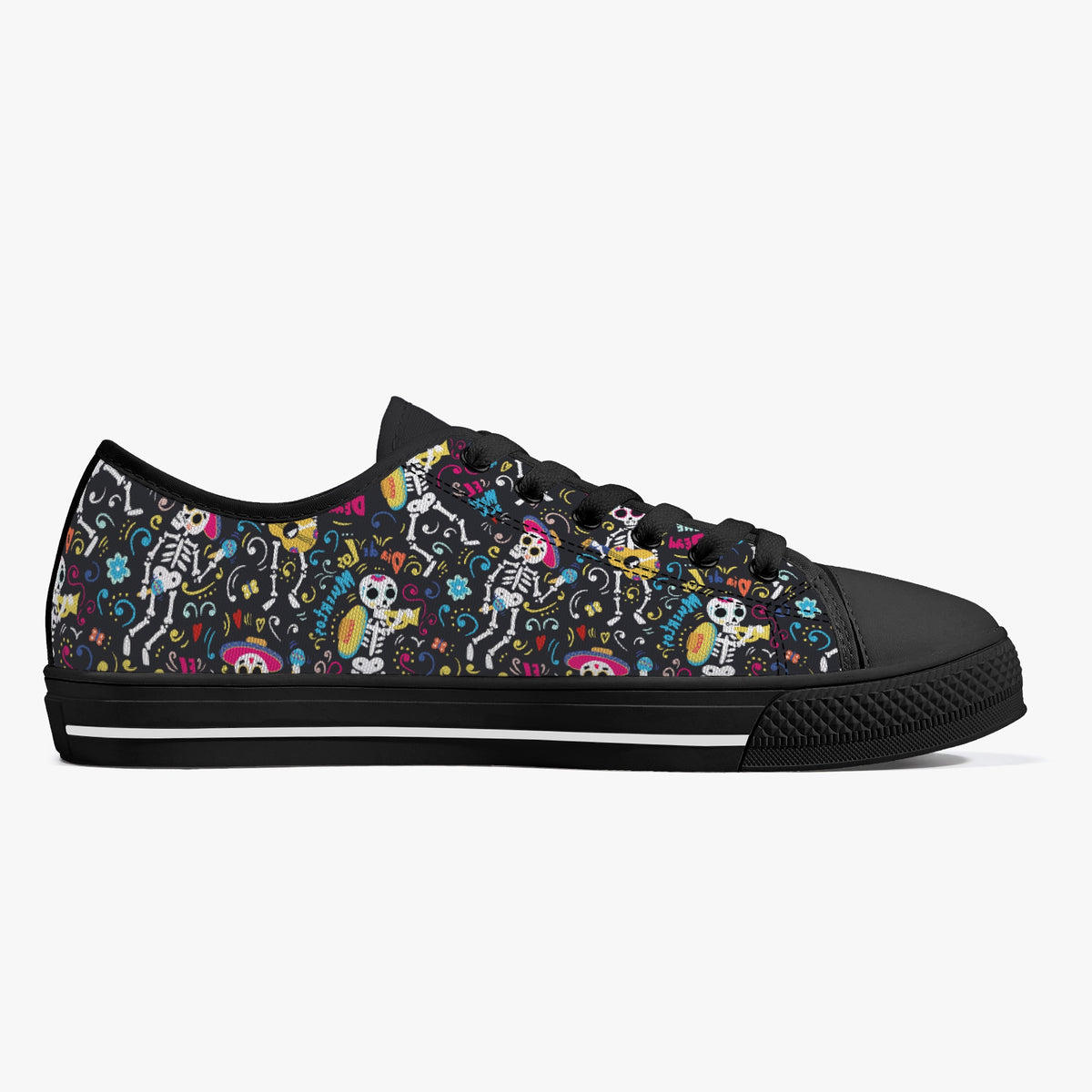 Crake Low Top Fancy Skeletons laced custom prints canvas shoes