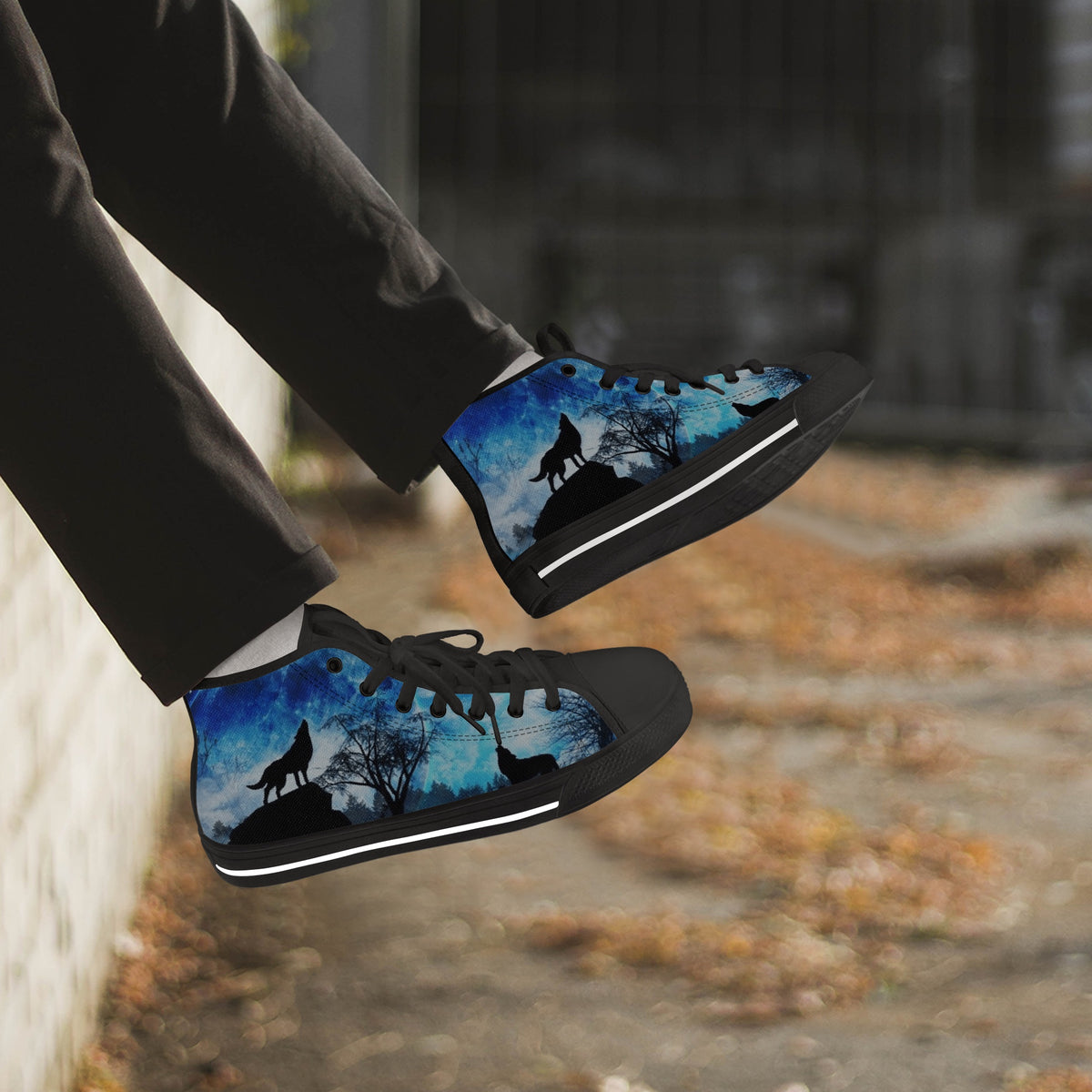 Crake High Top Night Wolves laced custom prints canvas shoes