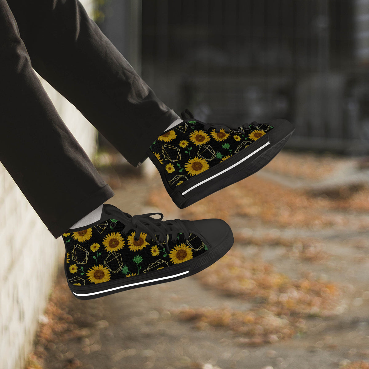 Crake High Top Sunflowers 2 laced custom prints canvas shoes