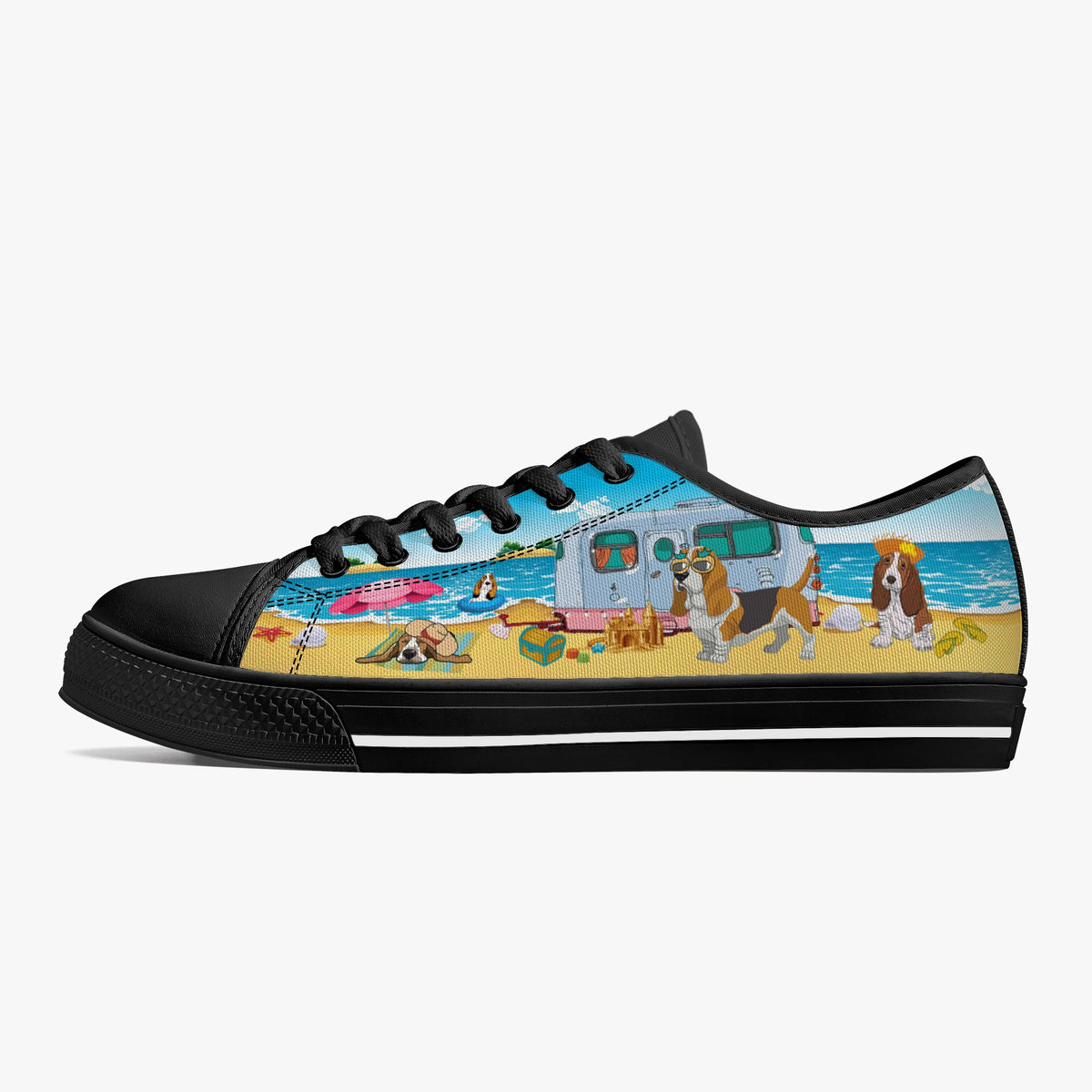 Crake Low Top Beach Dogs laced custom prints canvas shoes